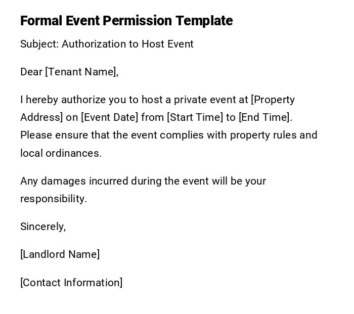 Formal Event Permission Template Formal Event Permission Template