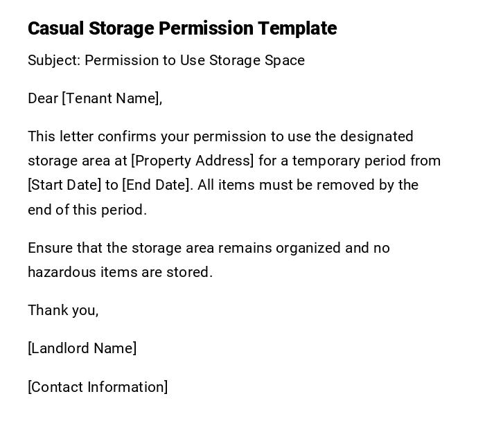 Casual Storage Permission Template Casual Storage Permission Template