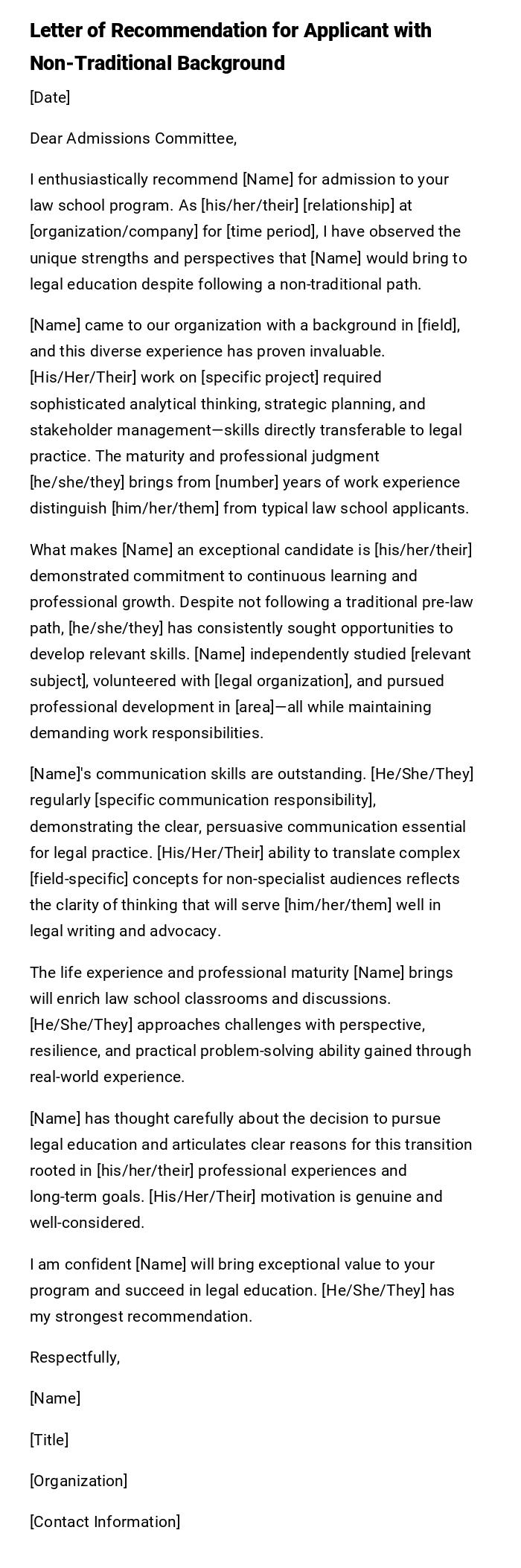 Letter of Recommendation for Applicant with Non-Traditional Background Letter of Recommendation for Applicant with Non-Traditional Background