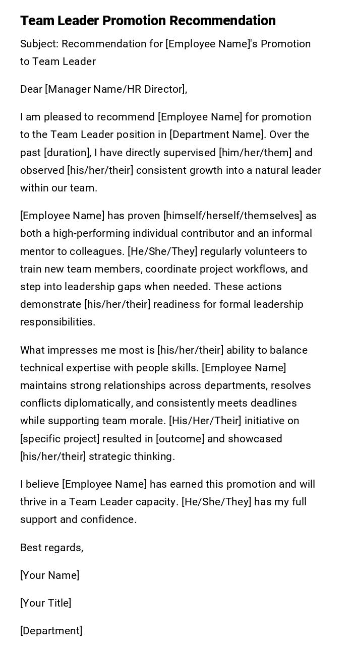Team Leader Promotion Recommendation Team Leader Promotion Recommendation