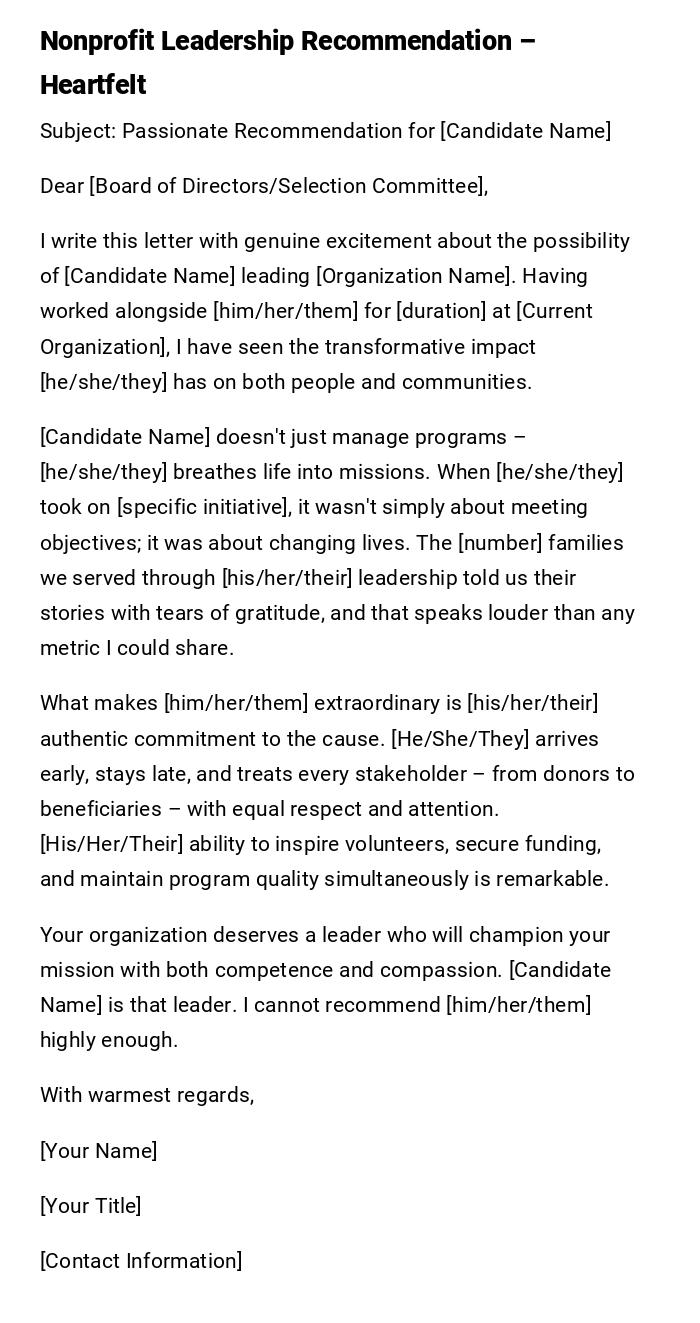 Nonprofit Leadership Recommendation – Heartfelt Nonprofit Leadership Recommendation – Heartfelt