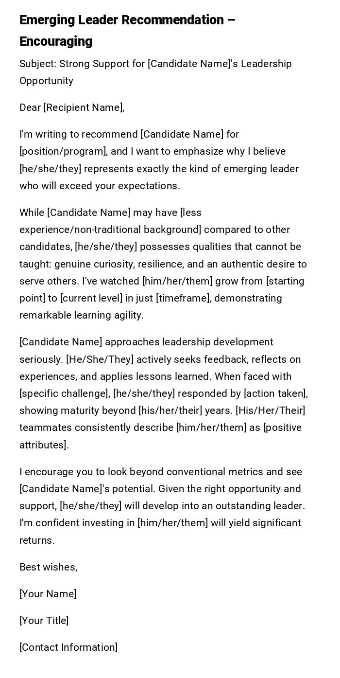 Emerging Leader Recommendation – Encouraging Emerging Leader Recommendation – Encouraging