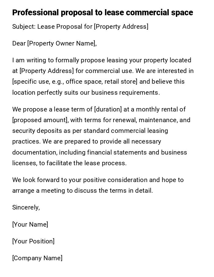 Professional proposal to lease commercial space Professional proposal to lease commercial space