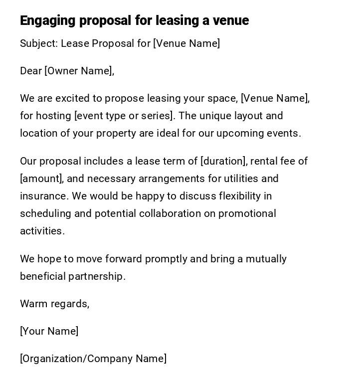 Engaging proposal for leasing a venue Engaging proposal for leasing a venue