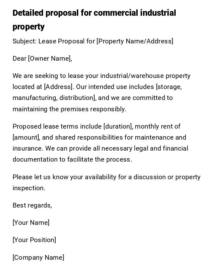 Detailed proposal for commercial industrial property Detailed proposal for commercial industrial property