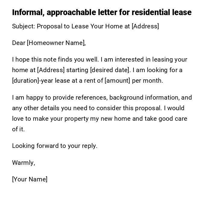 Informal, approachable letter for residential lease Informal, approachable letter for residential lease