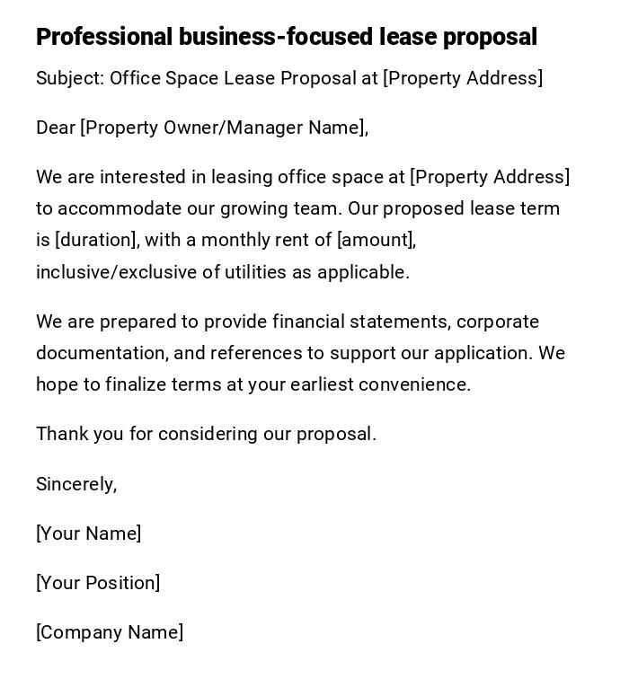 Professional business-focused lease proposal Professional business-focused lease proposal