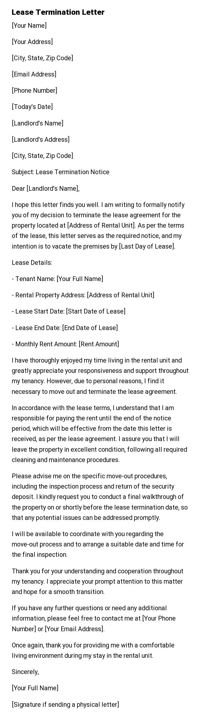 Lease Termination Letter