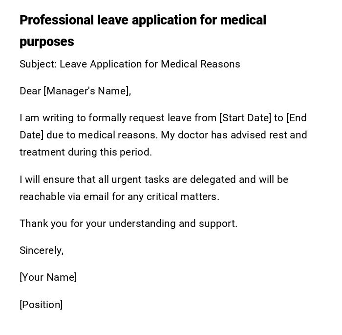 Professional leave application for medical purposes Professional leave application for medical purposes