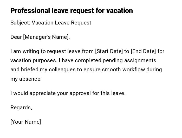 Professional leave request for vacation Professional leave request for vacation