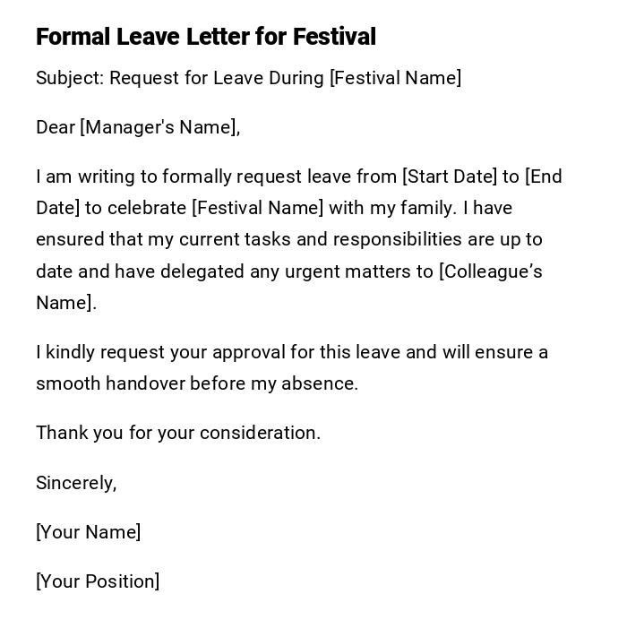 Formal Leave Letter for Festival Formal Leave Letter for Festival