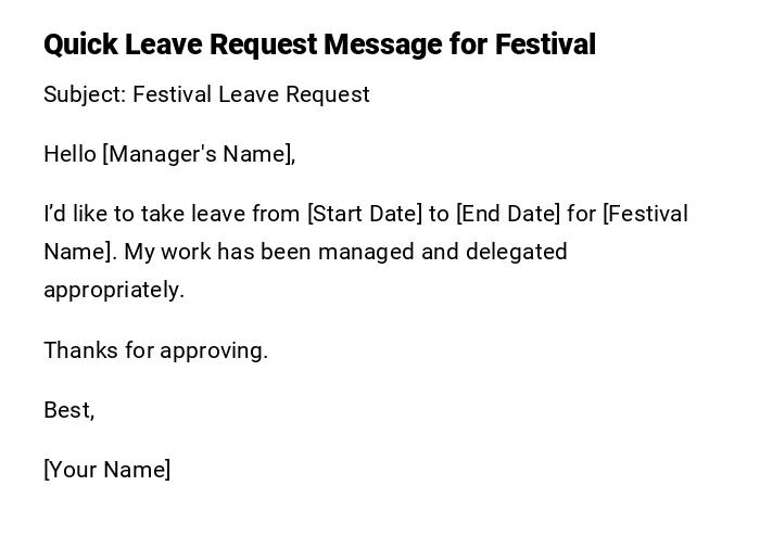 Quick Leave Request Message for Festival Quick Leave Request Message for Festival