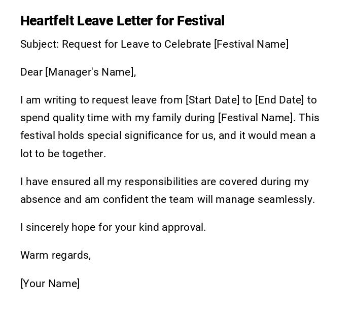 Heartfelt Leave Letter for Festival Heartfelt Leave Letter for Festival