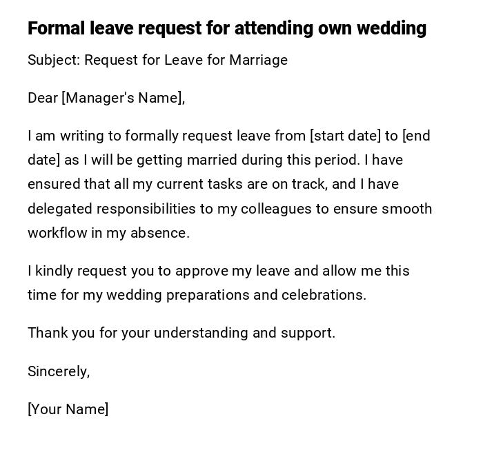 Formal leave request for attending own wedding Formal leave request for attending own wedding