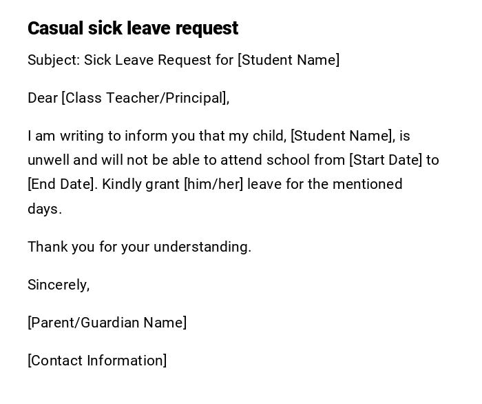 Casual sick leave request Casual sick leave request