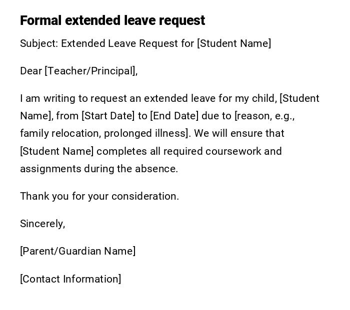 Formal extended leave request Formal extended leave request