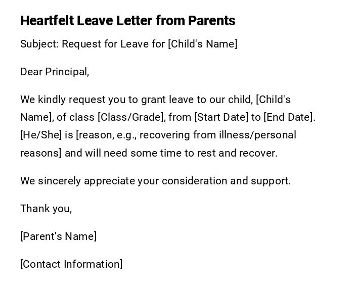 Heartfelt Leave Letter from Parents Heartfelt Leave Letter from Parents