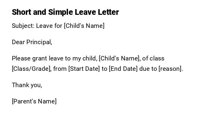 Short and Simple Leave Letter Short and Simple Leave Letter
