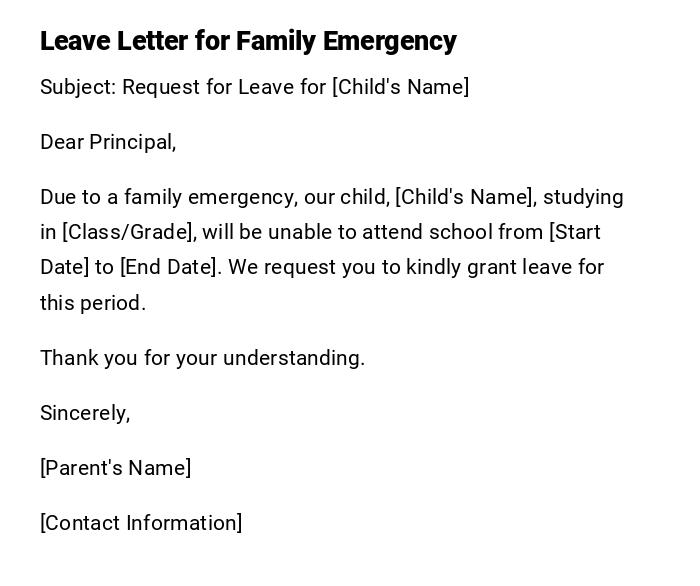 Leave Letter for Family Emergency Leave Letter for Family Emergency