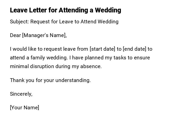 Leave Letter for Attending a Wedding Leave Letter for Attending a Wedding