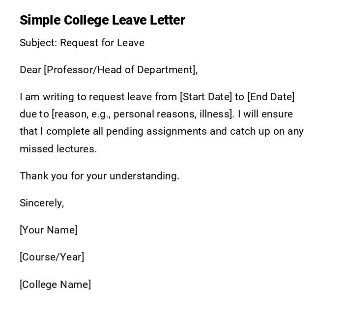 Simple College Leave Letter Simple College Leave Letter