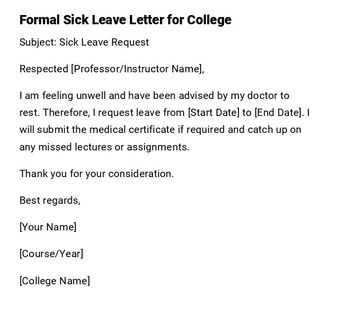 Formal Sick Leave Letter for College Formal Sick Leave Letter for College