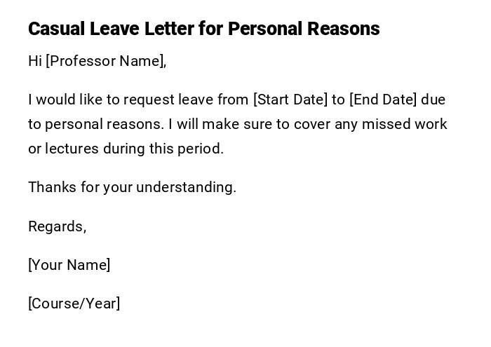 Casual Leave Letter for Personal Reasons Casual Leave Letter for Personal Reasons