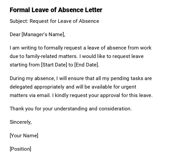 Formal Leave of Absence Letter Formal Leave of Absence Letter