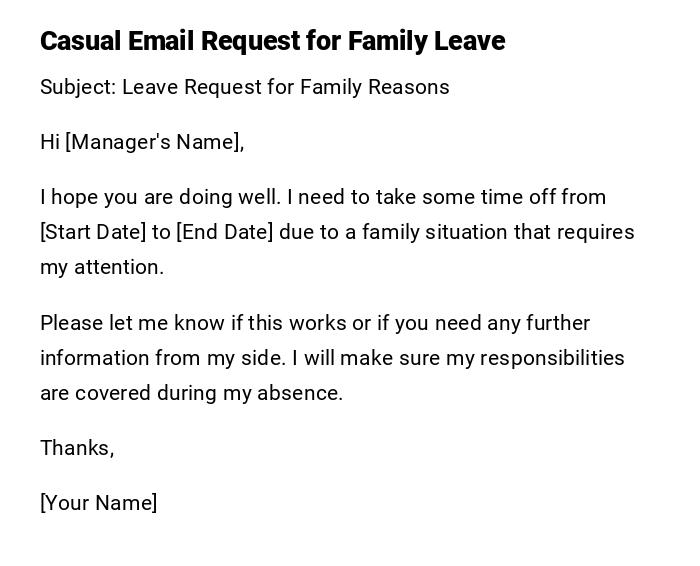Casual Email Request for Family Leave Casual Email Request for Family Leave