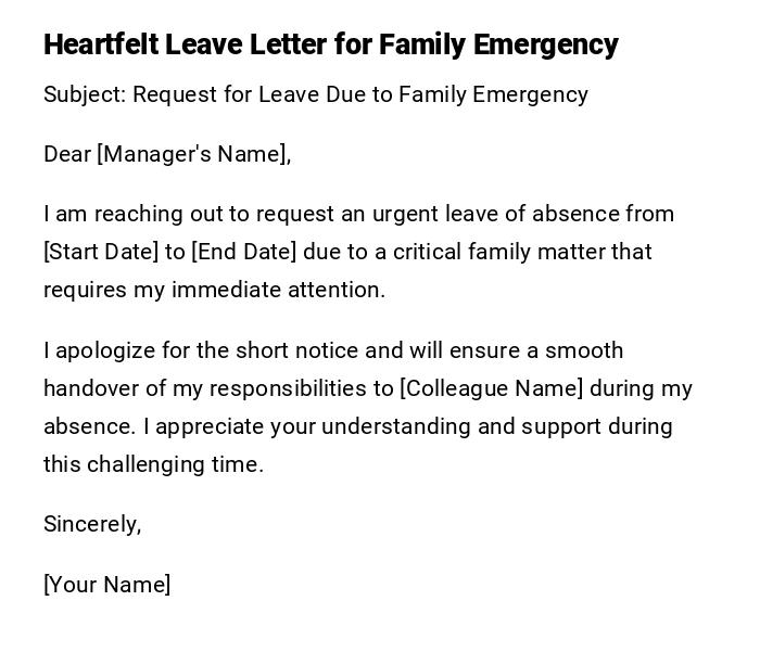 Heartfelt Leave Letter for Family Emergency Heartfelt Leave Letter for Family Emergency