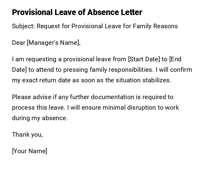 Provisional Leave of Absence Letter Provisional Leave of Absence Letter