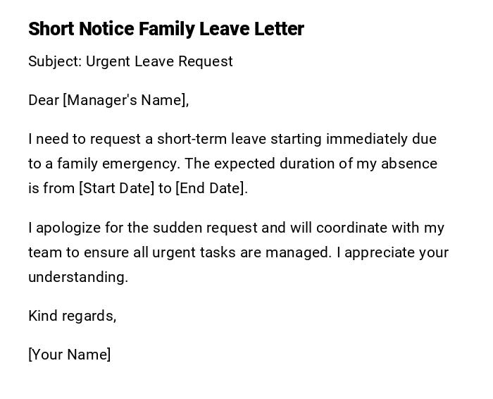 Short Notice Family Leave Letter Short Notice Family Leave Letter