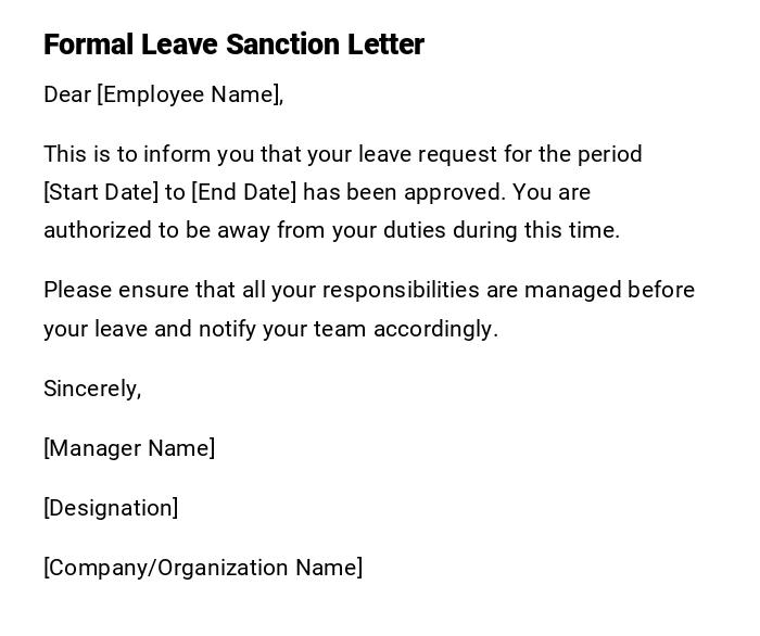 Formal Leave Sanction Letter Formal Leave Sanction Letter