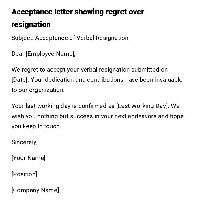 Acceptance letter showing regret over resignation Acceptance letter showing regret over resignation