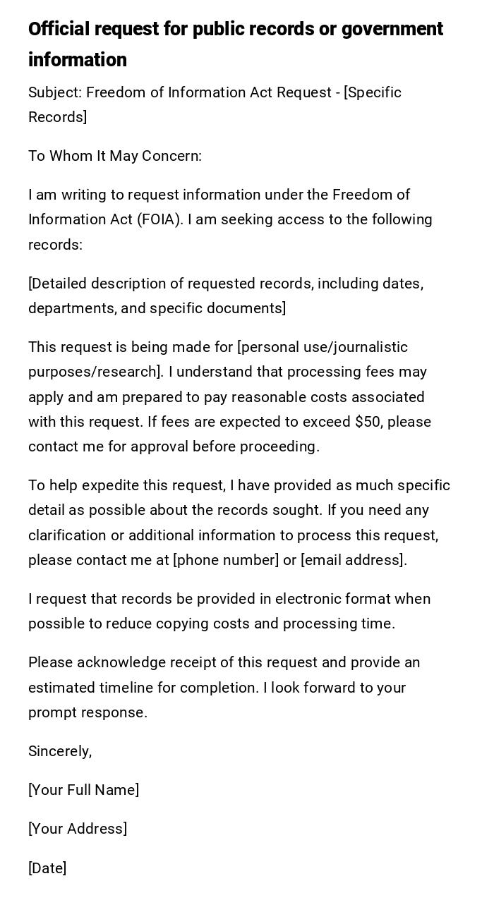Official request for public records or government information Official request for public records or government information