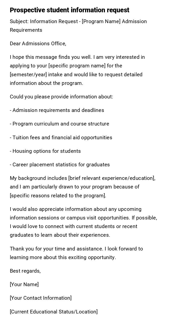 Prospective student information request Prospective student information request