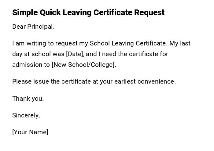 Simple Quick Leaving Certificate Request