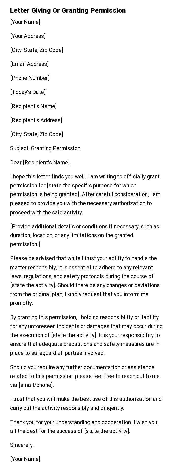 Letter Giving Or Granting Permission