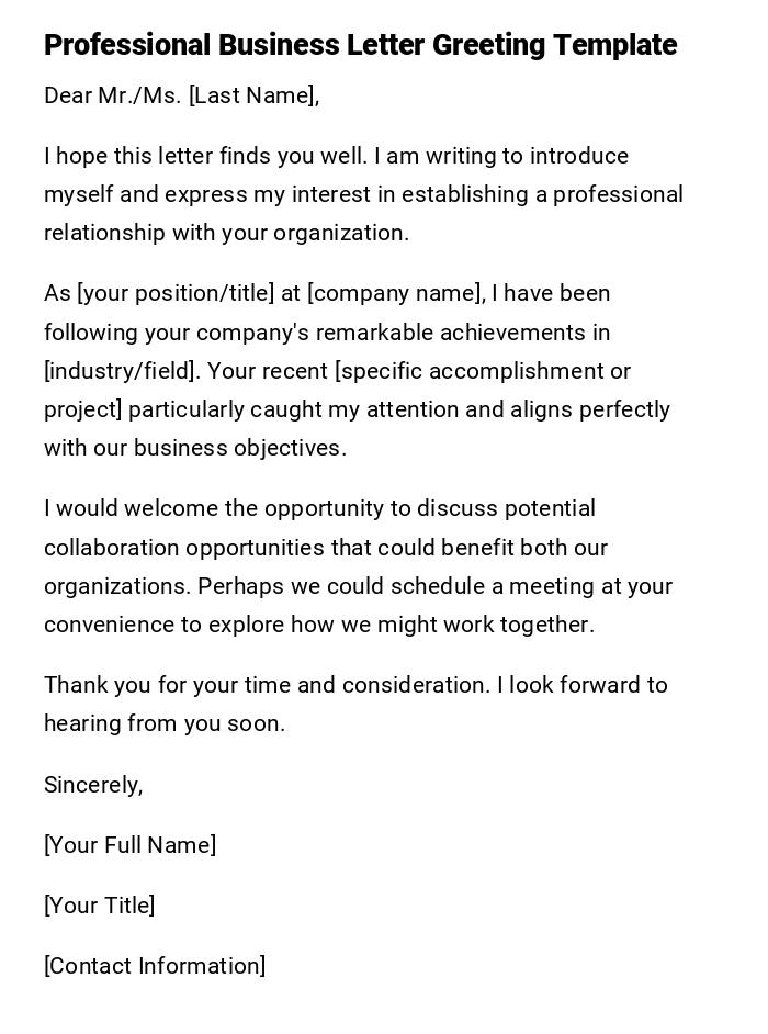 Professional Business Letter Greeting Template Professional Business Letter Greeting Template