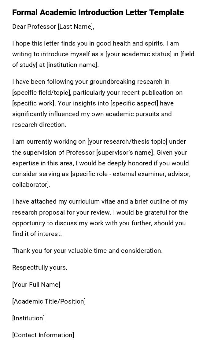 Formal Academic Introduction Letter Template Formal Academic Introduction Letter Template