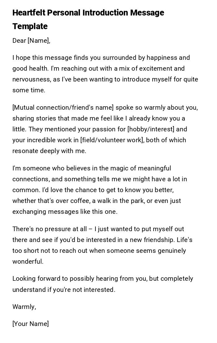 Heartfelt Personal Introduction Message Template Heartfelt Personal Introduction Message Template