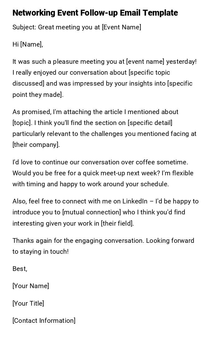 Networking Event Follow-up Email Template Networking Event Follow-up Email Template