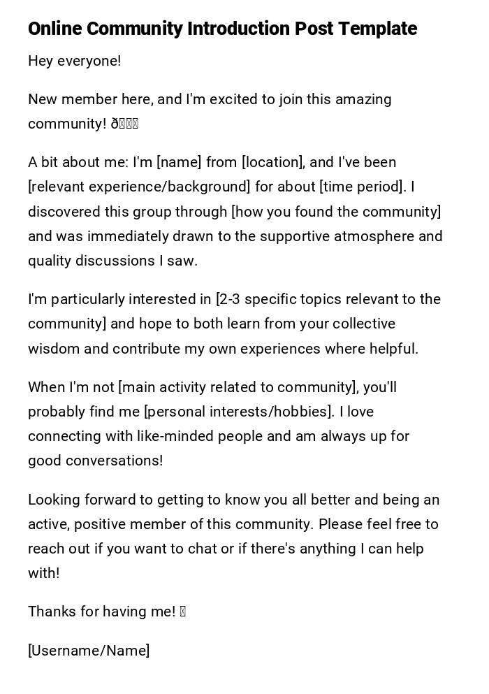 Online Community Introduction Post Template Online Community Introduction Post Template