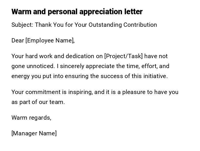 Warm and personal appreciation letter Warm and personal appreciation letter