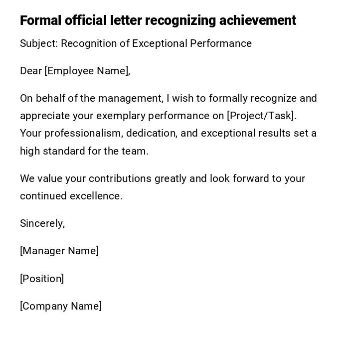Formal official letter recognizing achievement Formal official letter recognizing achievement