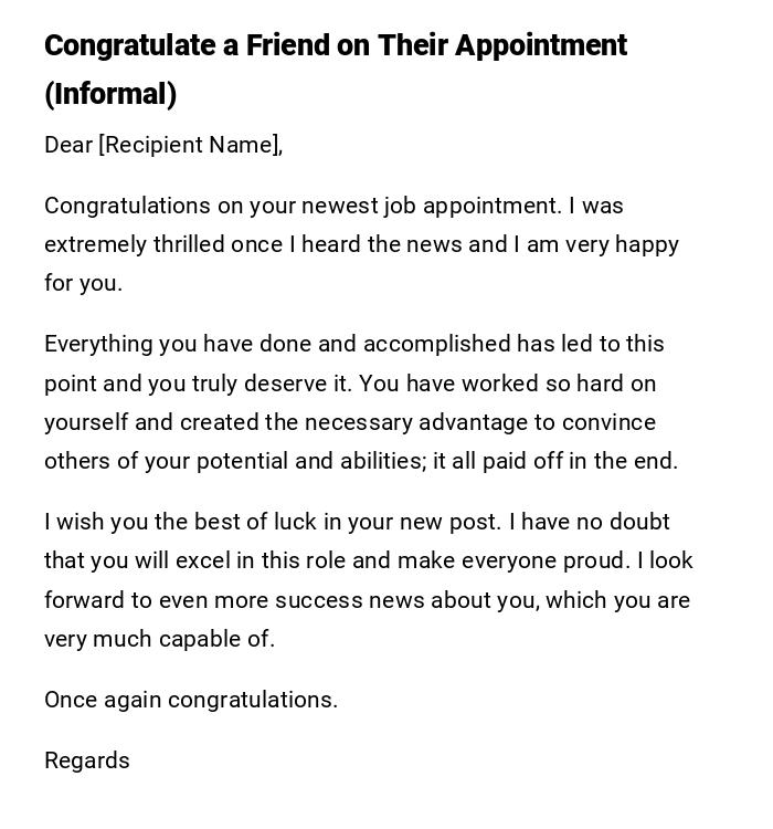 Congratulate a Friend on Their Appointment (Informal) Congratulate a Friend on Their Appointment (Informal)