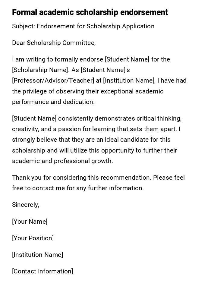 Formal academic scholarship endorsement Formal academic scholarship endorsement