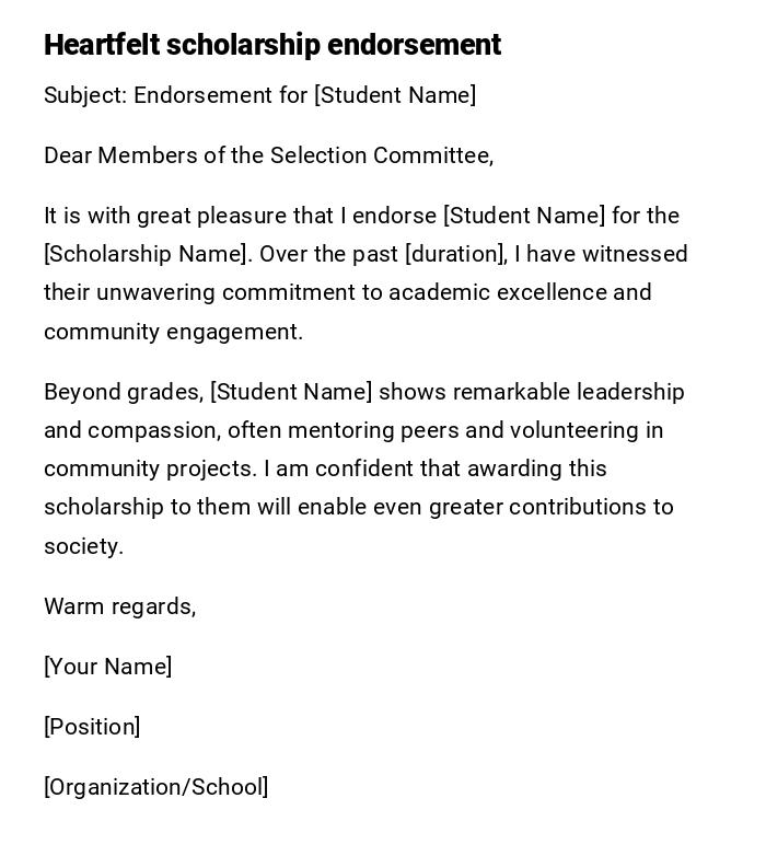 Heartfelt scholarship endorsement Heartfelt scholarship endorsement