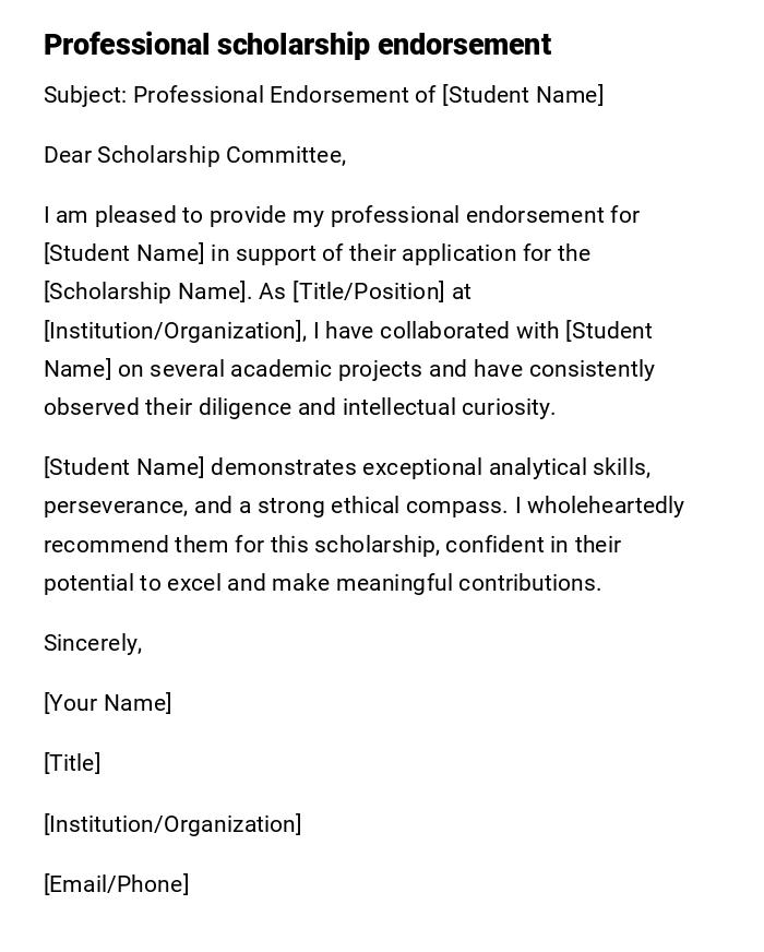 Professional scholarship endorsement Professional scholarship endorsement