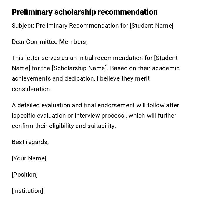 Preliminary scholarship recommendation Preliminary scholarship recommendation